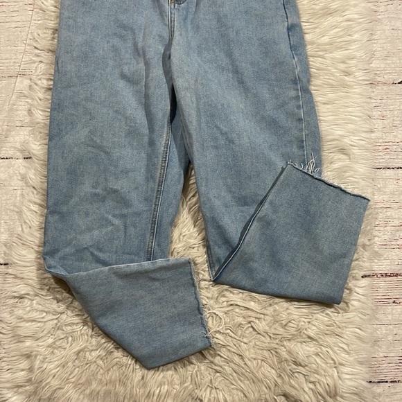 Oak + Fort Elastic Paperbag Raw Hem Straight Leg High Rise Jeans - Picture 8 of 14